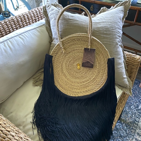 Palma Canaria Navy Fringe Straw Bag - Picture 4 of 6